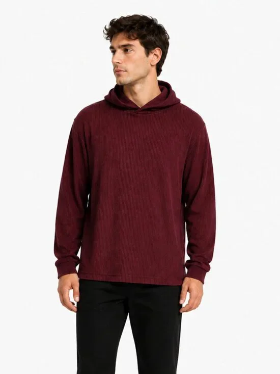 Ted Baker London Mens Ribbed Hoodie Burgundy Maroon Knit Pullover Size M