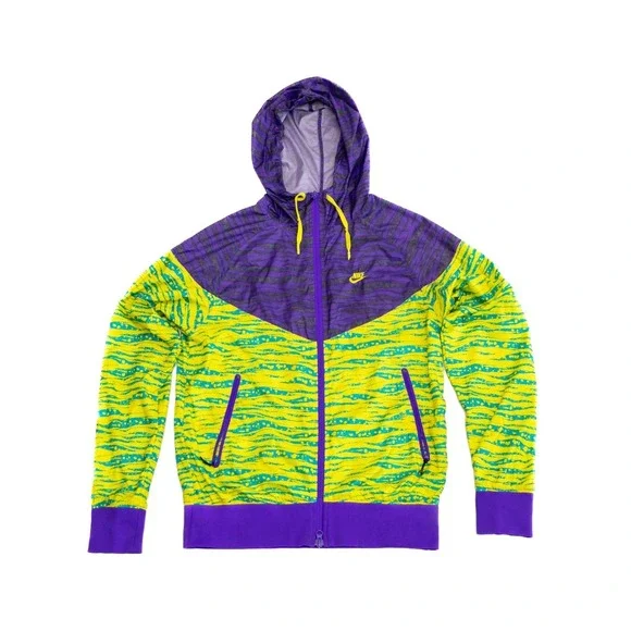Nike Windbreaker Jacket‎ Vintage Colorblock Purple Yellow Hooded Zip S Retro Y2K