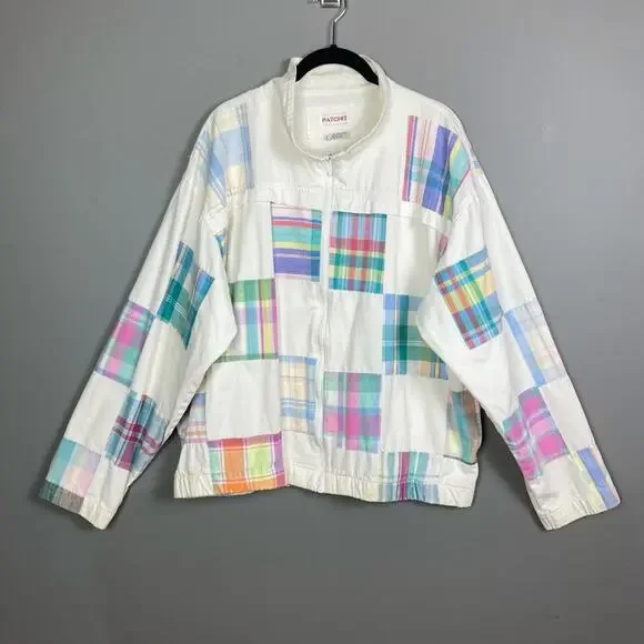 Pachit jacket men's large madras plaid patchwork golf vintage preppy nautical
