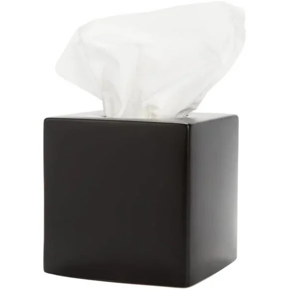 Black ceramic tissue box cover square matte tissue holder bathroom office decor
