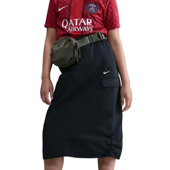Nike Kids Sportswear Nylon long midi Cargo Skirt Black embroidered logo LG NEW