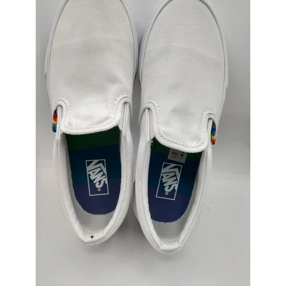 Vans Kids Rainbow Slip-On Shoes Size Kids 3.5 White Canvas With Multicolor Soles