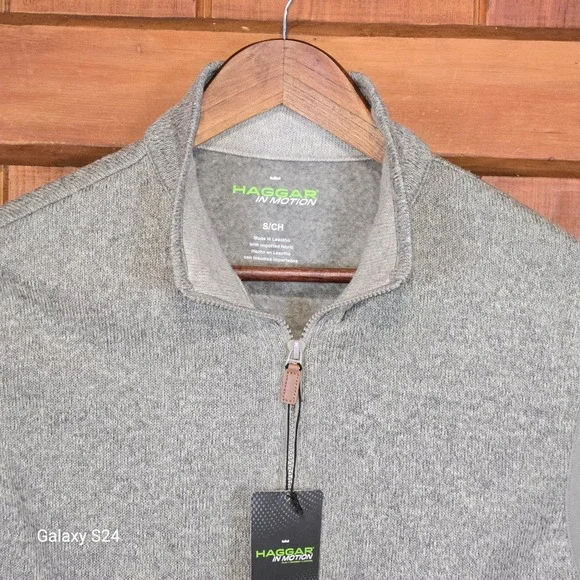 Haggar In Motion Mens Gray‎ Heathered Quarter Zip Vest S 5/CH Fleece