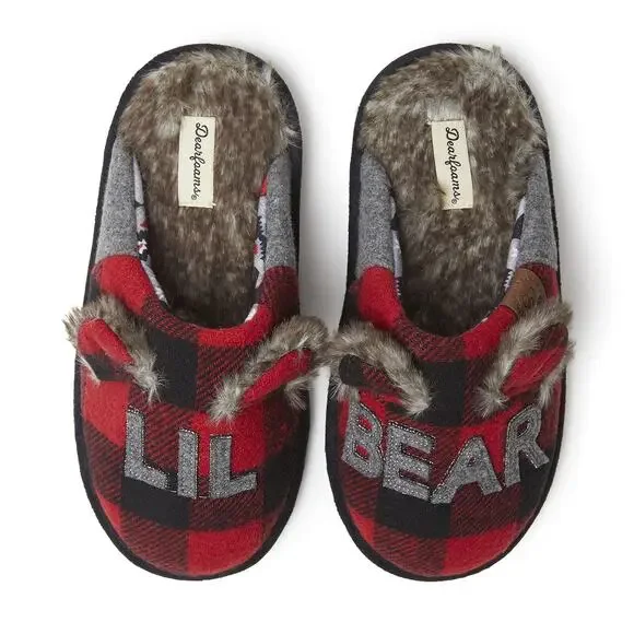 Dearfoams Kids Unisex Slipper, Lil Bear‎ Plaid, US 5-6 Toddler