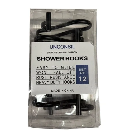 Unconsil Shower Hooks Rust Resistant Heavy Duty Easy‎ Glide Set of 12 Black