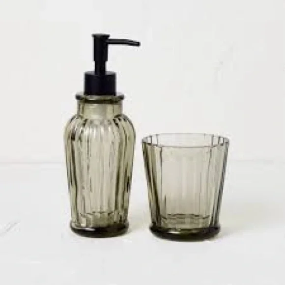 NEW Opalhouse Jungalow 2pc Glass Tall Soap Pump Set, Gray