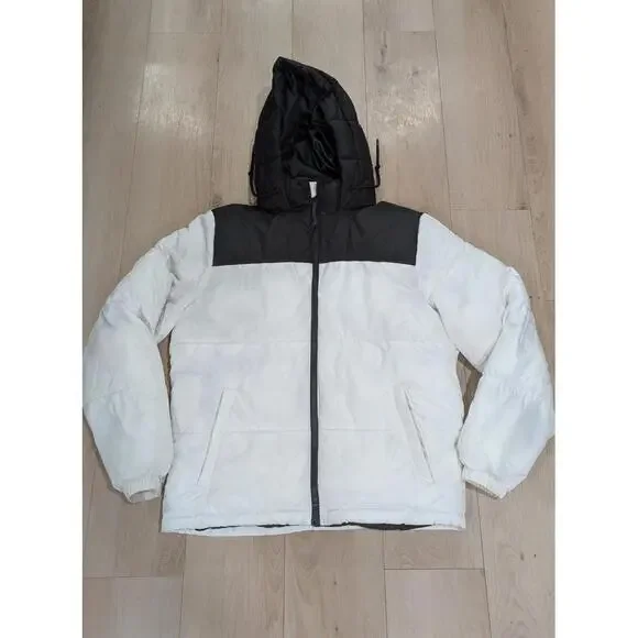 Mens Aeropostale Remixed Down White‎ Black Hooded Full Zip Winter Jacket Size M