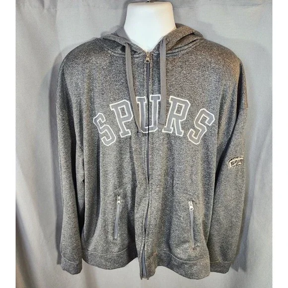 NBA San Antonio Spurs Gray Full Zip Mens Sz 2XL Basketball Warm Up Hoodie‎