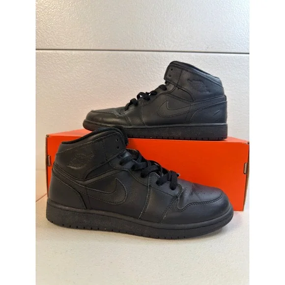 Nike Air Jordan 1 Mid Triple Black 7Y #2416