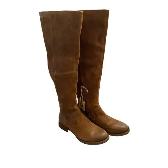 Born Britton Over the Knee Leather Suede Boots Rust Distressed Size 8M