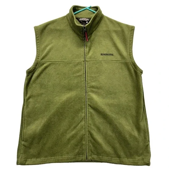 Winchester Fleece Vest Mens Large Green Rugged Sportsman Outdoors Zip Hunting