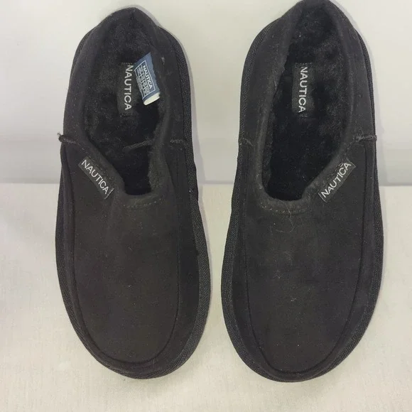 Nautica Kids Black Faux Fur Lined Slip On‎ Moccasin Slippers