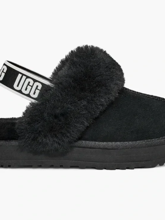 UGG Black Shearling Slingback Clog with Logo Elastic