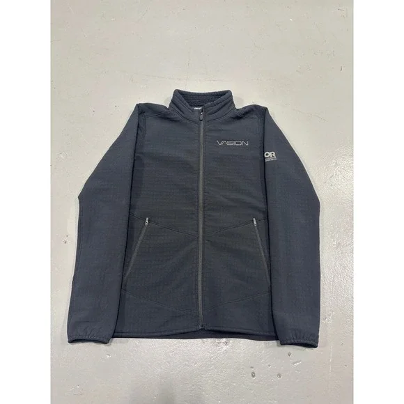 Outdoor Research Men Medium Full Zip Grid Fleece Jacket Charcoal Gray