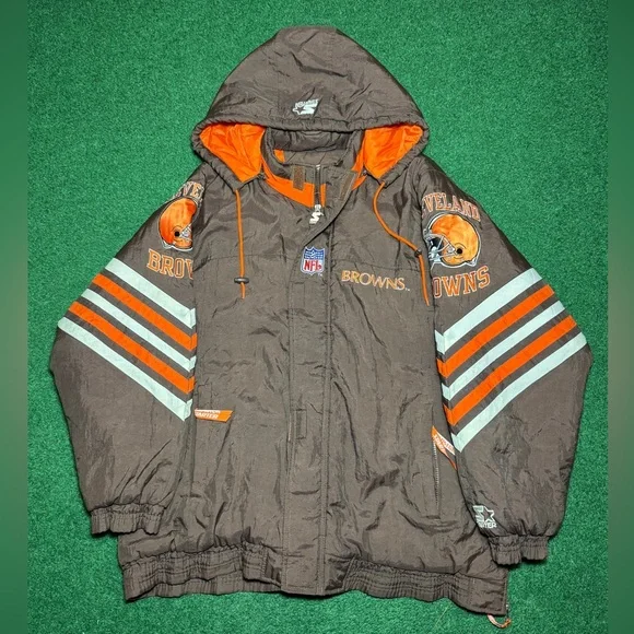 Vintage Cleveland Browns Starter 90s Retro NFL Pro Line L Full Zip Puffer Jacket
