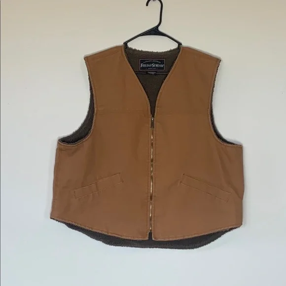 Field & Stream Workwear Cotton Canvas Faux Sherpa Lined Zip Vest Size XL