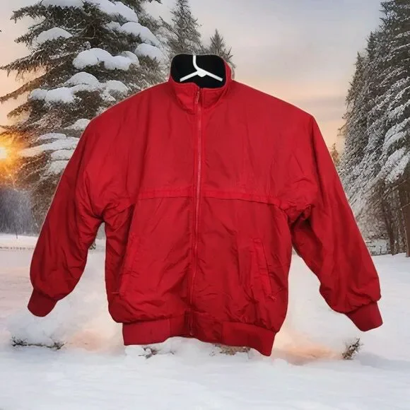 Vintage Cabela's men's full-zip lined coat, size Large Tall, red w/ black lining