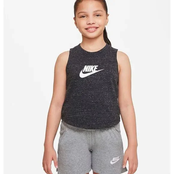 Nike Sportswear Kids Girls Jersey Tank Medium Slim‎ Fit Dark Gray Heather NWT
