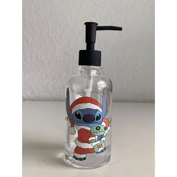 Disney Stitch &‎ Scrump Christmas Santa Hat Soap Dispenser Clear Glass NEW