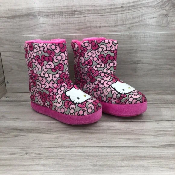 Hello Kitty Sanrio Boot Slippers Kids 2/3 Pink Fabric
