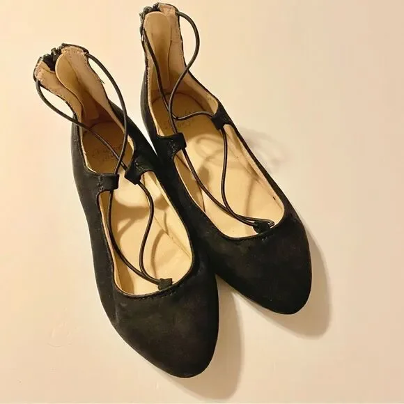 Faded glory Girls ballet slipper zipper back pointed toe flat shoes faux suede 1