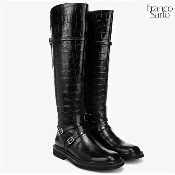 Franco Sarto Black Ainsley Inspired‎ Equestrian Charm Knee High Boots NWOT 9.5