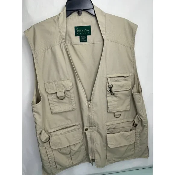 Vintage Scandia Woods Men Vest Photography Safari Outdoor Pockets Beige Large L