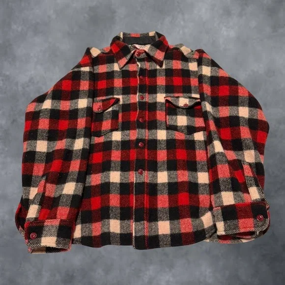 Vintage Woolrich Buffalo Plaid Wool Shirt Jacket Red Black Mens Size 18 Style 95
