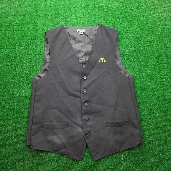 McDonalds Employee Vest Unisex Large Black Button Up Uniform Work Wear