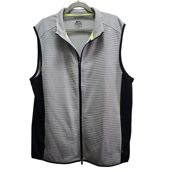 Slazenger Golf Mens Full Zip‎ Vest Grey Black Ribbed Performance Layer Large