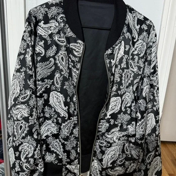 Black and white paisley bomber jacket
