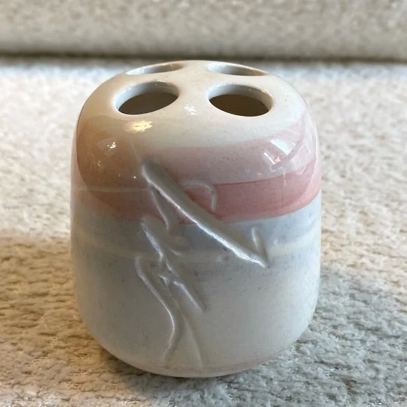Vintage 1980s 1990s Pastel Pottery Toothbrush Holder Boho Hippie