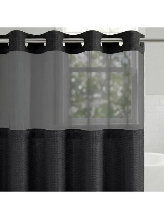 Water-Resistant 72x75 Waffle Shower Curtain with Sheer Panel & Durable Grommets