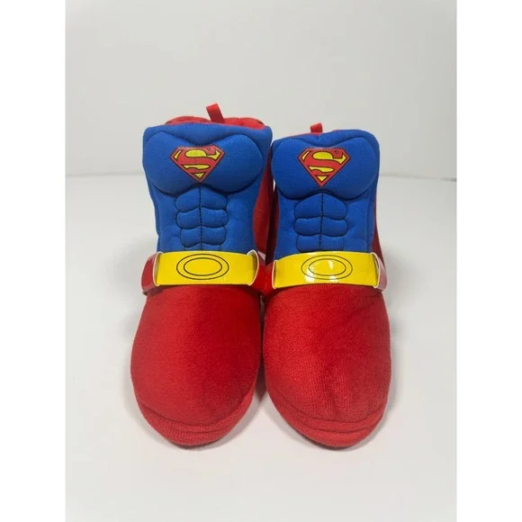 Superman Boys Shoes 9-10 Red‎ Royal Blue Round Toe Casual Slip On Caped Slipper