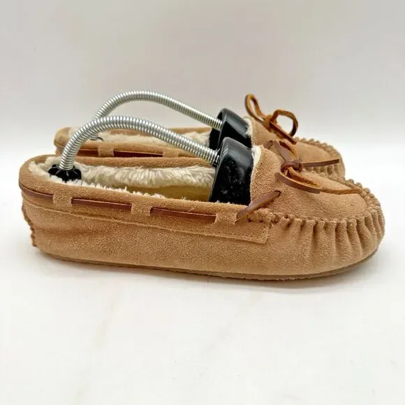 Minnetonka 4811 Cassie Tan Moccasin Youth 4 Fur Lined Suede Leather Slippers