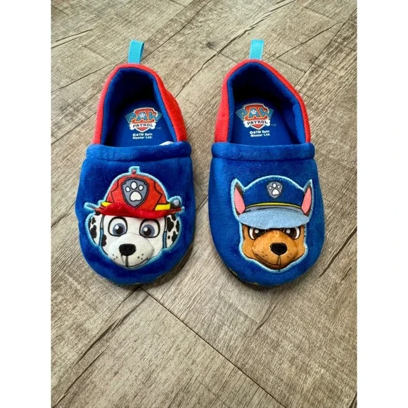 Paw Patrol Kids Marshall Chase Plush Slippers Blue Red Size 9-10