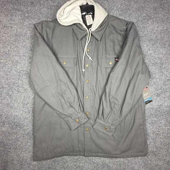 Genuine Dickies Mens Gray Canvas Lined Overshirt Hooded Jacket 2XL 5211CH-3B NWT