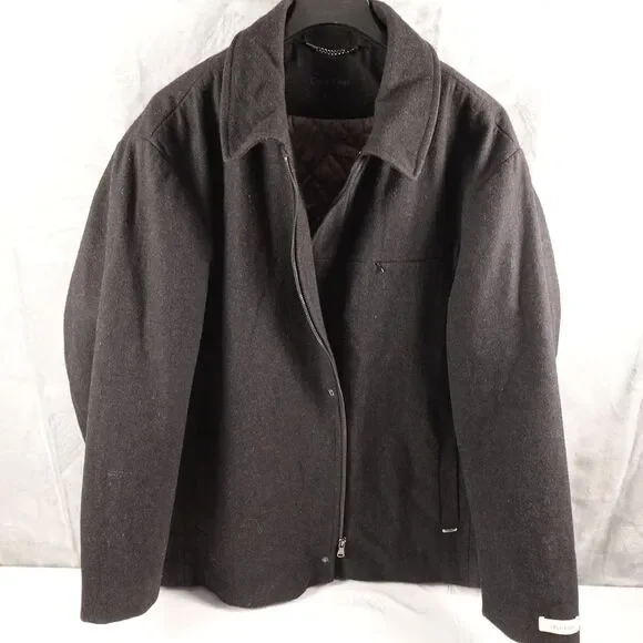 Calvin Klein Coat Mens 2XL Gray Wool Blend Zip Front Quilted Lined Winter