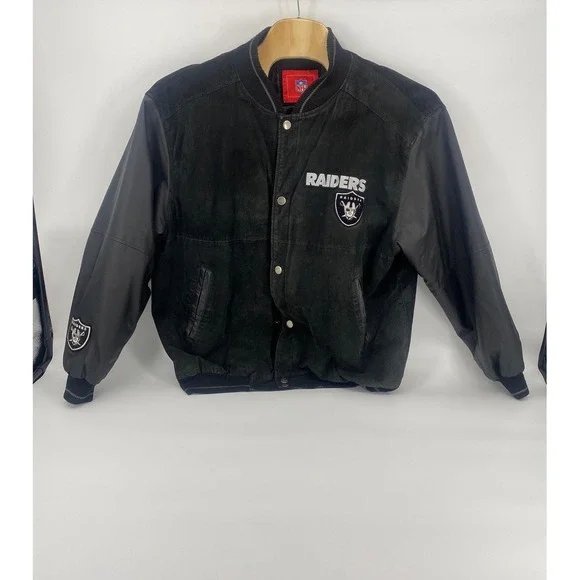 NFL Raiders Varsity Jacket Mens XXL Black Excellent Suede Leather Bomber Coat