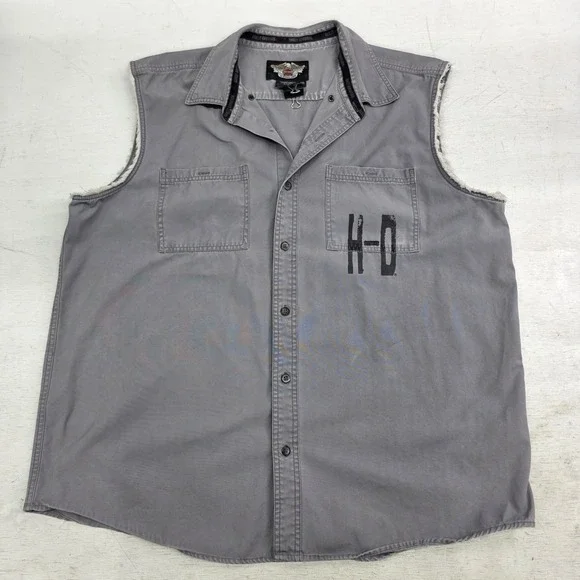 Harley Davidson Motorcycles Sleeveless Cut Off Vest Skull Crossbones Mens 2XL