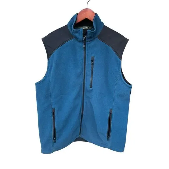 Eddie Bauer men’s medium Polartec Wind Pro fleece vest blue black cozy vintage