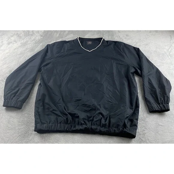 PGA Tour Mens XXL Black V-Neck Golf Windshirt Pullover Long Sleeve Windbreaker