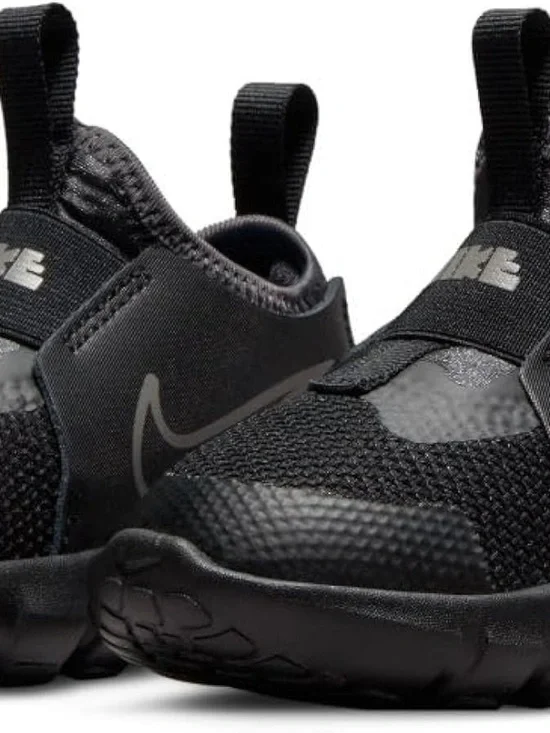 Nike Youth Black Slip-On Sneaker with White Swoosh and Blue Insole