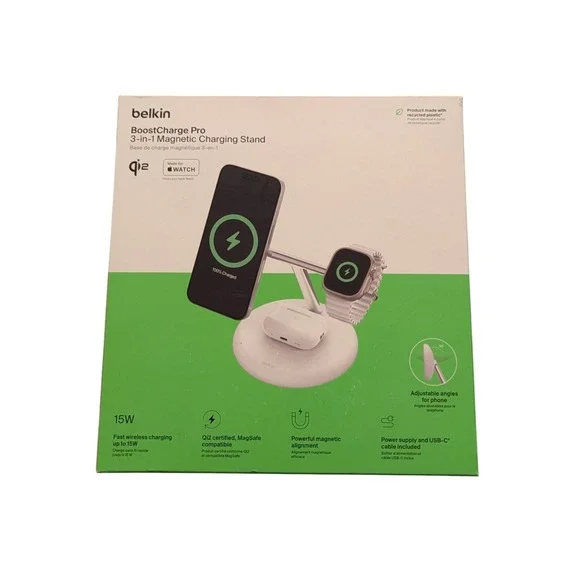 Bb.U Belkin Boost Charge Pro 3-in-1‎ Magsafe Charging Stand QI2 White Read⬇️
