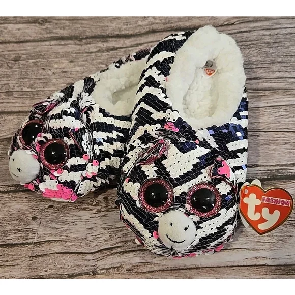 TY Fashion Slippers Zoey Zebra NWT Girls Size 1 To 3 (212)