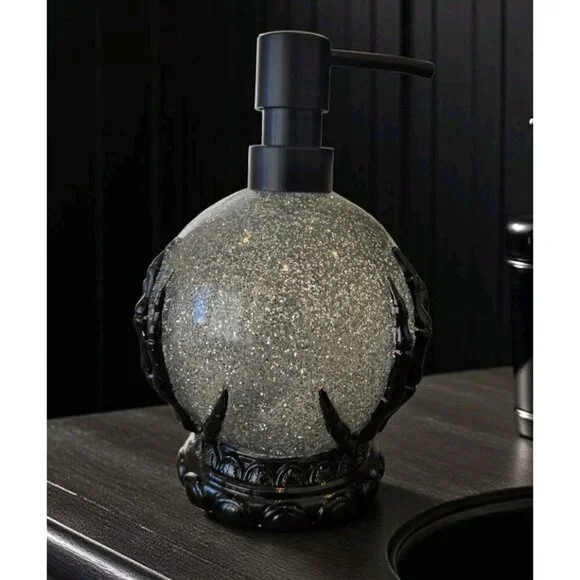 New Silver Glitter Witches Hands Crystal Ball Halloween Soap Dispenser Spooky