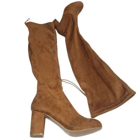 Nature Breeze Over The‎ Knee Boots Womens 8.5 Brown Faux Suede Block Heel Boho