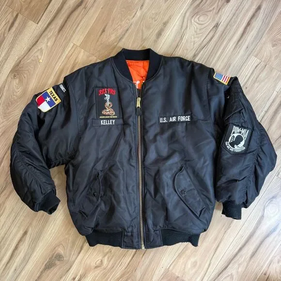 Ma1 Flyer Black Vintage Nylon Bomber Jacket Size M Black U.S. AIR FORCE PATCH