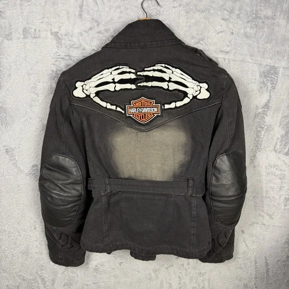 Icon Motorsports Textile Armoured Canvas Black Motorcycle Jacket Coat LG Patches