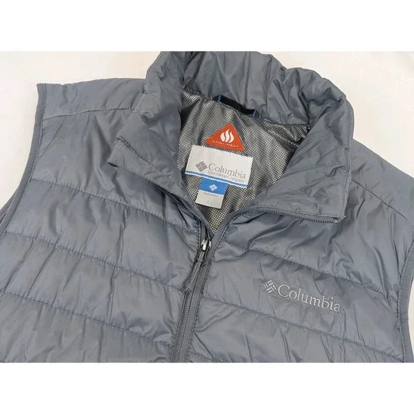 Columbia Omni Heat Puffer Vest Mens LG Gray Full Zip Quilted Winter Outdoor